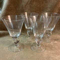 1940s Seneca glass crystal clear Ingrid pattern goblet Tumbler stem lot of 4