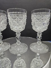 Rare Wine Glasses, American Brilliant Period Cut Glass Crystal «Cane-on-Cane»