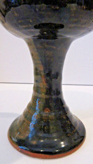 Handmade Studio Art Pottery Redware Goblet – Black & Brown Glaze UNSIGNED