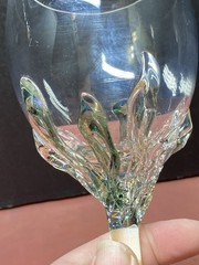 Vintage Ion Tamaian Wine Glass Romanian Art Glass 10-1/4″ Amber Bases Signed