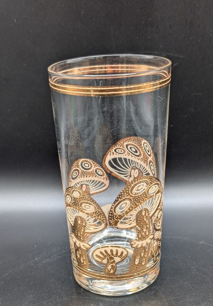 Culver MCM 22K Gold Magic Mushroom Highball Glass Art Nuevo Mid Century