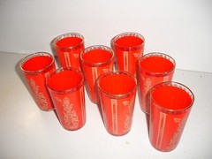 VT. 1960 Mid-Century Culver Red Gold Thai Goddess 8oz. Drinking Glasses Set of 8