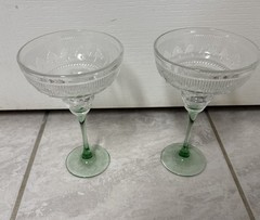 Set of 2 Vintage CRISTAL D’ARQUES-DURAND Green Stem Sombrero Margarita Glasses
