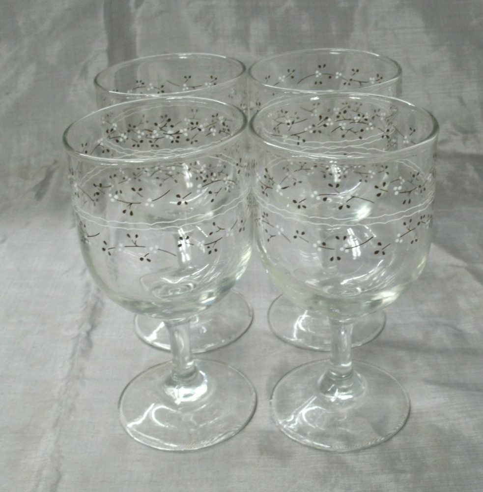 Vtg Anchor Hocking HAWTHORNE Country Accents 4-10 oz Water Goblets #2900 NEW