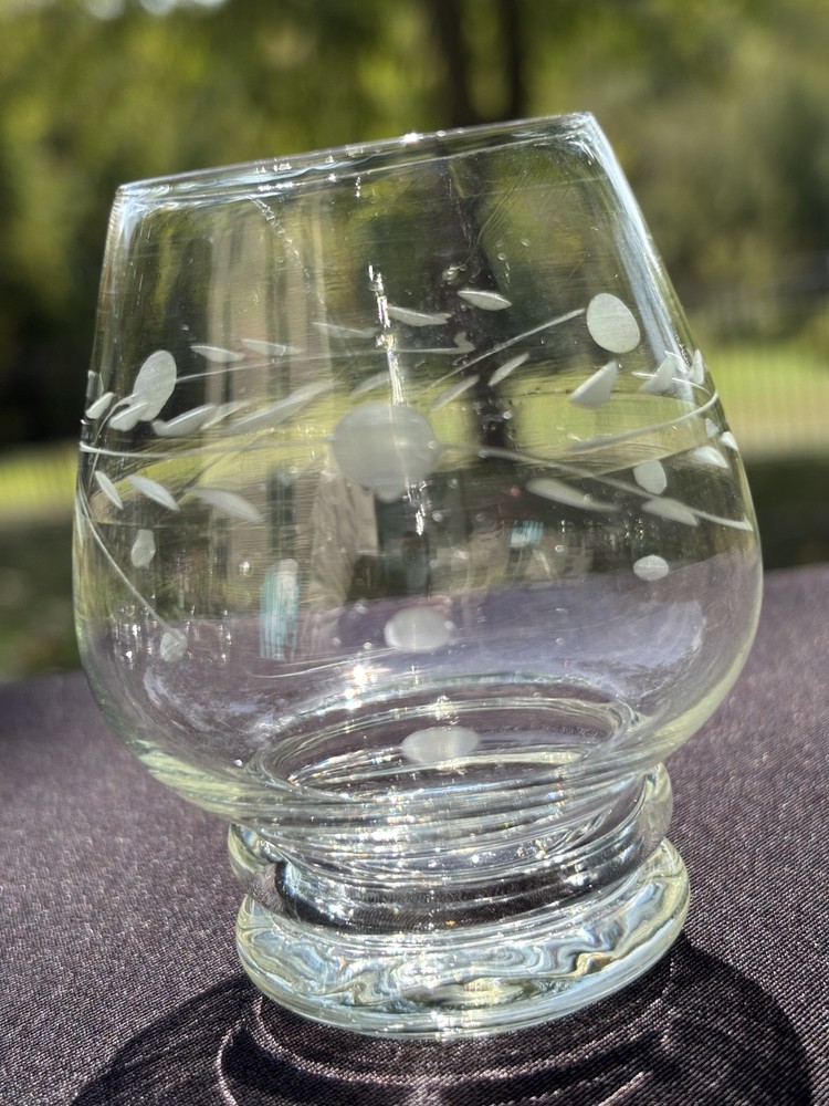 Pioneer Clear Glass Japan Gray Cut Willow Moon 3″ Seamless Brandy Snifter 4.2oz
