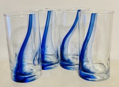 LIBBEY Crisa Blue Ribbon Dimpled Twist Swirl 6″ Glasses 16 Oz Set Of 4