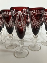 Set of 12 Bohemian Crystal Ruby Red Cut to Clear Wine Stemware Goblets 7-inch
