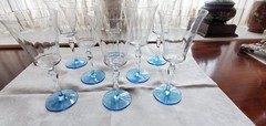 8 Piece Morgantown Balliernia Stems Blue foot Optic Bowl Water or Wine POST WWII