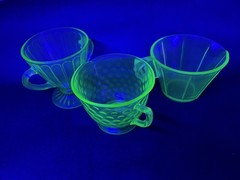 Vintage Uranium Glass Lot Of 3 Glow Depression Era