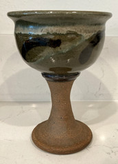 Newcomb Art Pottery Stoneware Drip Glaze Green Wine Chalice Cup 5.5″ Vtg Signed