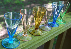 Vintage Set 6 Wine/Cordial/Liqueur Glasses HAND BLOWN OPTIC Multi Color MCM 4″