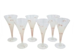 Lot of 6 PINK FROSTED OMBRE HAND PAINTED BUTTERLY ART GLASS WINE GLASS 7.5″