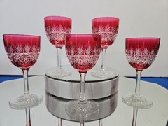 Wine Glasses Brilliant Period Cranberry Red Cut to clear Crystal Webb Wellington