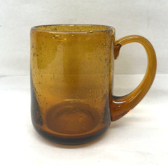 Vintage Boda Glass Sweden Erik Hoglund Mug Amber Seeded Bubble Glass Hand Blown