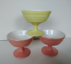Set 3 Vintage Hazel Atlas Pastel Pink Yellow Sherbet/Dessert Cups Moderntone