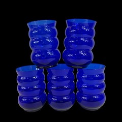 10oz MCM Tumblers Cobalt Blue Harpo Louie Bubble Glass Barware Rocks 4″ VTG Lot5