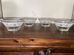 Vintage MCM Todd Frosted Gold Grapevine Grape Leaf Glass Barware Bowls Set Of 4