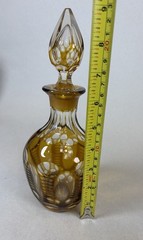 Amber Decanter 2 Bohemian Cut To Clear Cordial Shot Glasses
