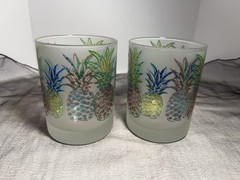 Culver Pop Art Signed Pineapple Double Old Fashion Rocks Glasses Set of 2 MCM