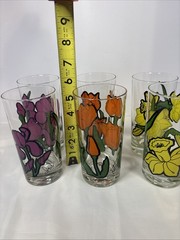 Vintage MCM Lot Of 6 Federal Glassware Floral Flower Drinking Glasses