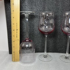 3 LENOX Heather Pink Tulip Wine Glass Blown Glass Clear Stem 8-7/8” Vintage