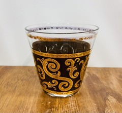Culver Ebony Baroque Old Fashioned Glass 22K Gold and Black Design Vintage 1960s