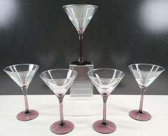 (5) Libbey Domaine Purple Martini Glasses Set Clear Amethyst Petal Stemware Lot