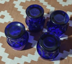 Vintage Set of Four Viking Glass Georgian Cobalt Blue Tumblers / Glasses