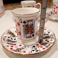 4 Queen’s China Staffordshire Cut for Coffee Playing Cards Cup & Saucer Set MINT