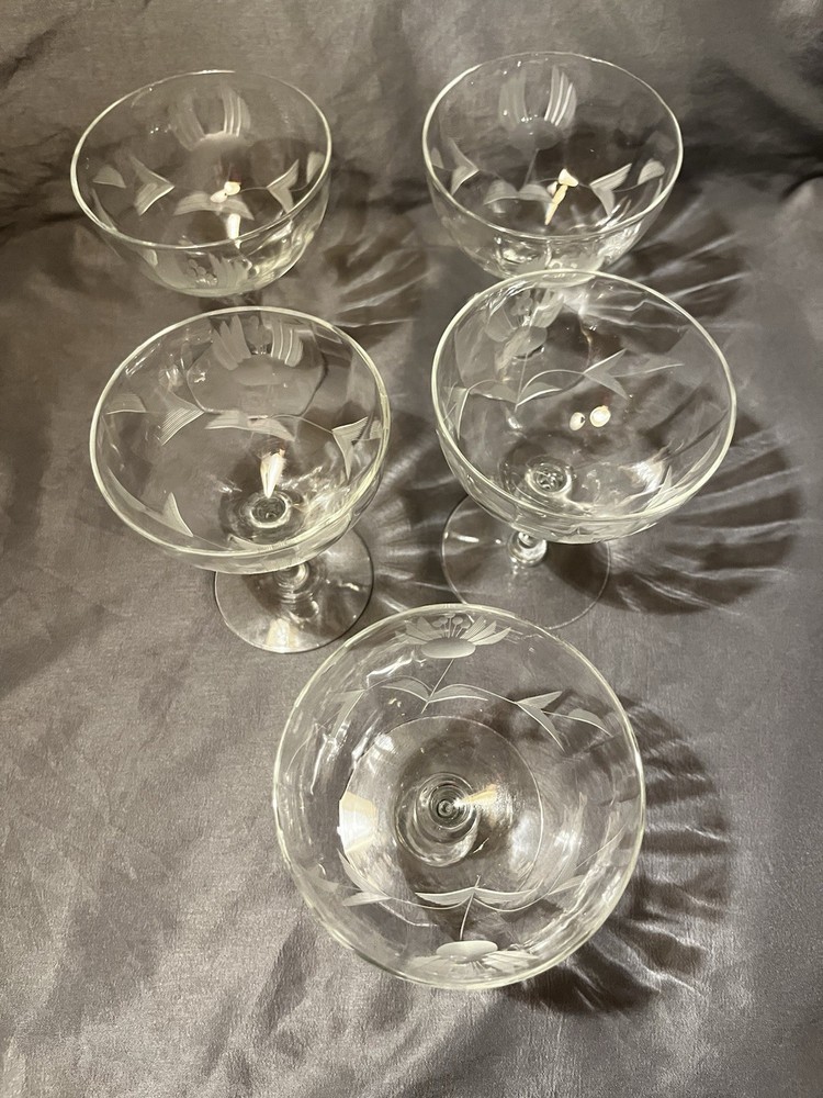 5 Fostoria ‘spray’ Cut Crystal Cocktail /Liquor Glasses
