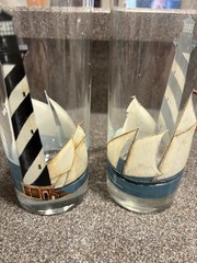 2 By The Sea Nautical Drinking Glasses Lighthouse Sailboat David Carter Brown