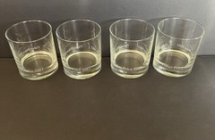 VTG Fisher-Price Toy Co Clear Etched Glass Drink Glasses 4 Pc Whiskey Glass 1987