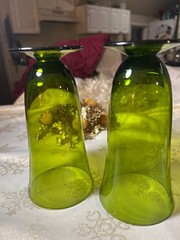 A Pair of Enchanted Moss/Avocado Green Crystal, Low Footed Goblets. Rare!