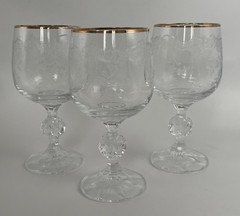 Bohemia Crystal-Crystalex Queen’s Lace Wine Glass Goblet 5.75” Gold Set Of 3
