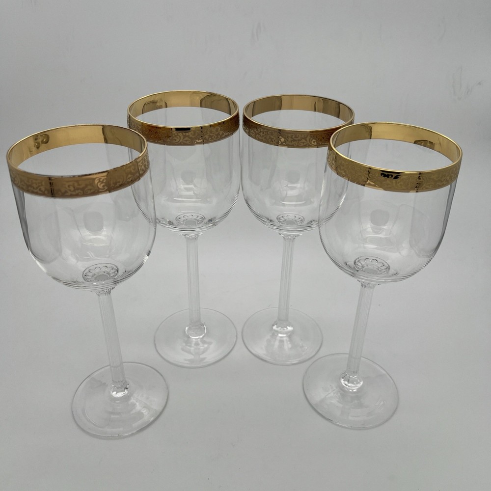 Set of 4 VTG Lenox Autumn Water Goblets – Crystal with Wide Gold Band –8 3/8″H