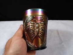 Vintage Fenton Green Carnival Glass Butterfly & Fern Pattern Tumbler