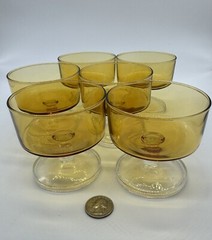 Vintage Retro Style Amber Stemmed Footed Sherbert Glasses 3.25” Made In France