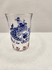 Hazel Atlas Sour Cream Blue Girl With Red Flowers Juice Tumbler 4 inch