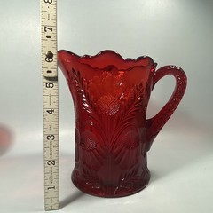 Vintage Mosser Glass Ruby Red Inverted Thistle 5-Piece Set Pitcher & 4 Tumblers