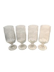 Vintage Chivalry 9oz Libbey Glass Stemmed Paneled Water Goblets Set Of 4
