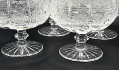 Set of 4 Vintage Bohemian Cut Crystal QUEEN LACE Short Brandy Snifters 4 1/4″