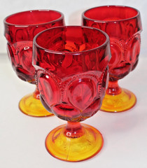 3 Vintage LE Smith?? Amberina Moon & Stars Goblets – 5 3/4″ High