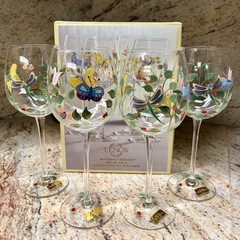 Set of 4 Lenox Butterfly Meadow Hand Painted Wine Glasses Goblets 9 1/4 Inch
