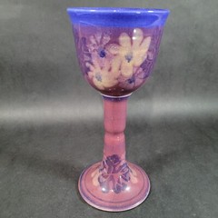 Studio Pottery Ceramic Goblet Purple Floral Artist Signed 8.5″