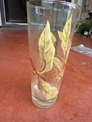Mid Century yellow And Gold Leaf Design Drinking Glasses Highball Barware