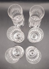 6 Vintage Needle Etched Optic Footed Juice Glasses 4.75″ Greek Key Band Art Deco