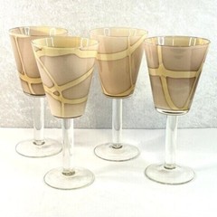 Vintage Italian Wine Glasses Cased Hand Blown Glass Set of 2 MCM Cream