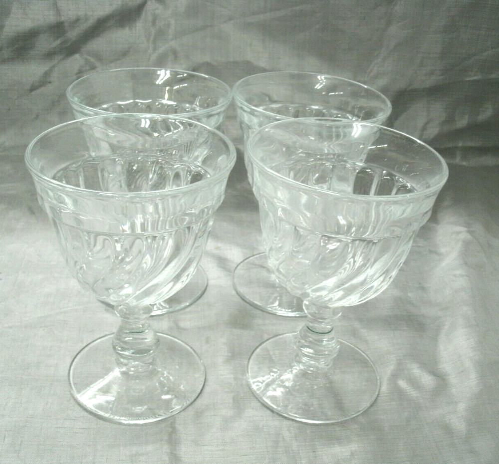 Vtg Fostoria COLONY Swirl Set of 4-5 1/4″ Water Goblets Footed Glasses #2412 EC