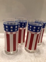 Set 4 LIBBEY Red/White/Blue American Flag 4th of July Patriotic Drinking Glass