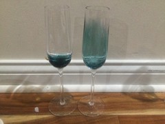 Pier 1 Teal Aqua Crackle Glass Champagne Flutes Set of 2